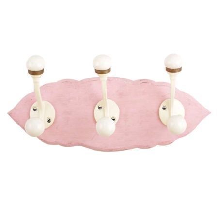 Pink Cream Double Loop Ceramic Iron Wooden Hooks